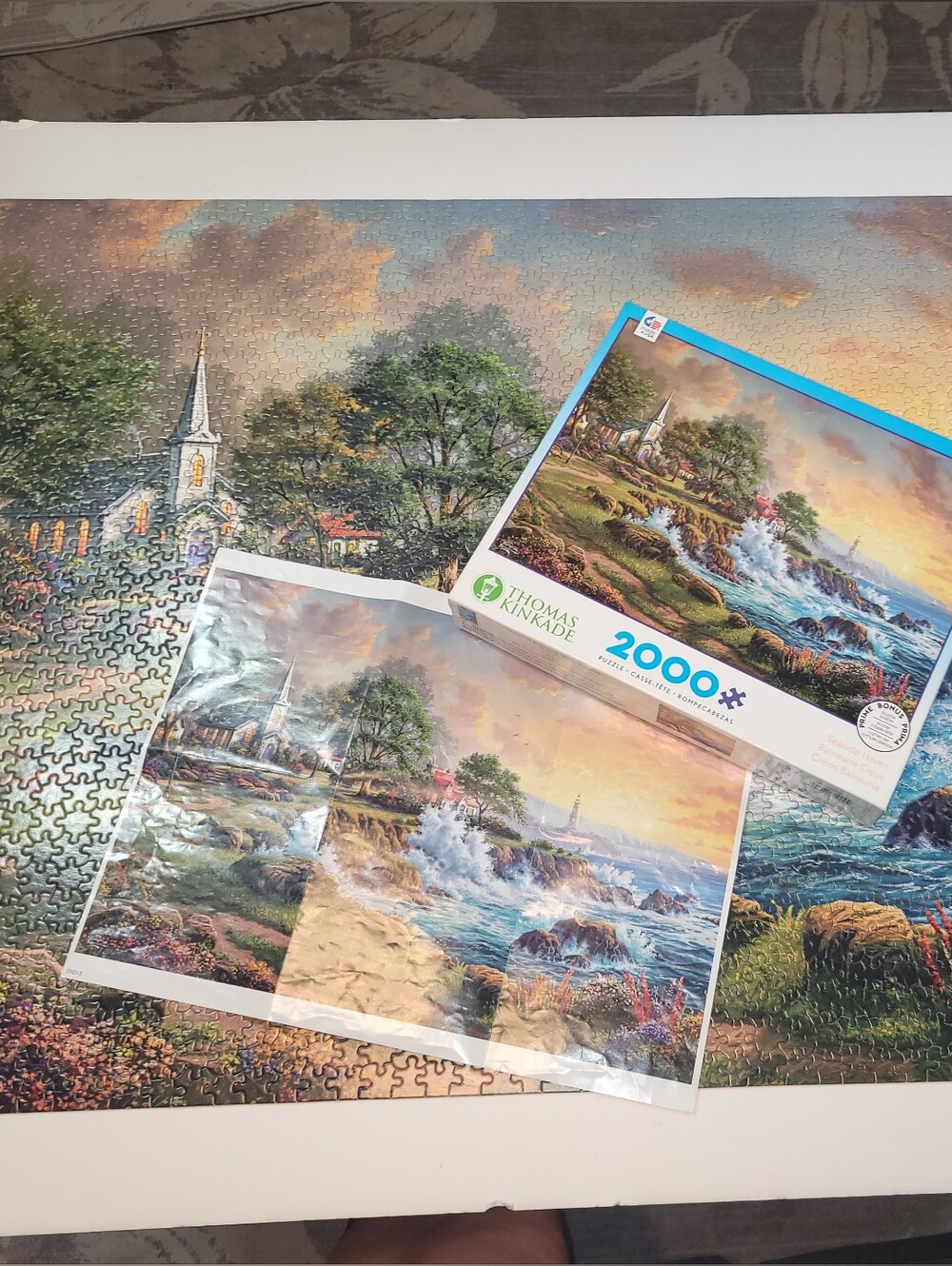 Scenic River Landscape Wall Art Print Jugsaw Puzzle Thomas Kinkade 2000 Pieces